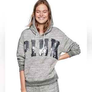 PINK Victoria’s Secret Sequin Logo Hoodie Y2K Lounge Sweatshirt S